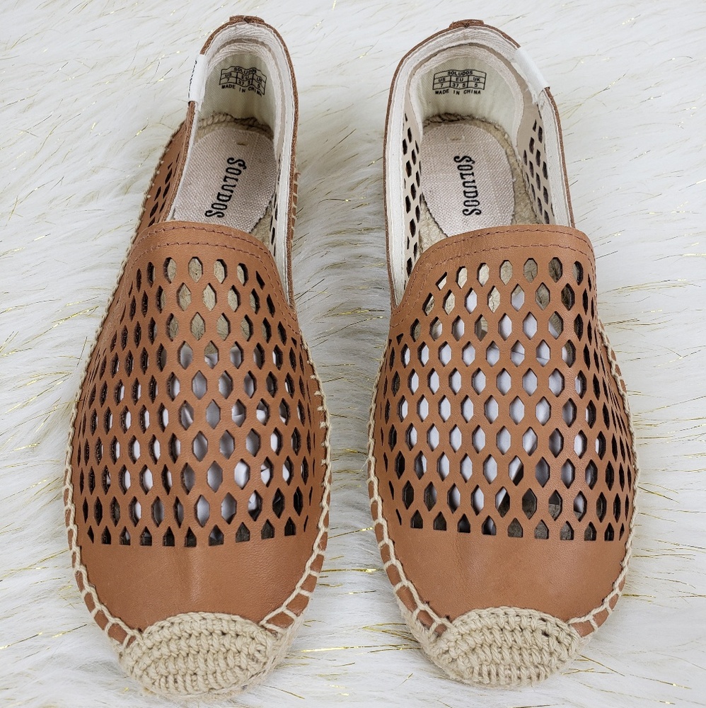 Soludos Tan Perforated Leather Espadrille Flats